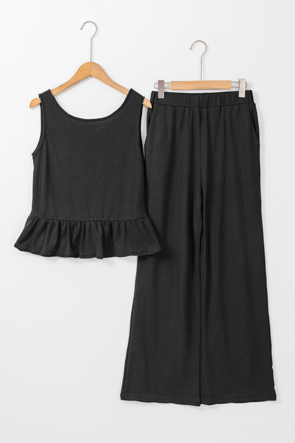 Amelia - Top a Costine con Volant e Pantaloni Blu