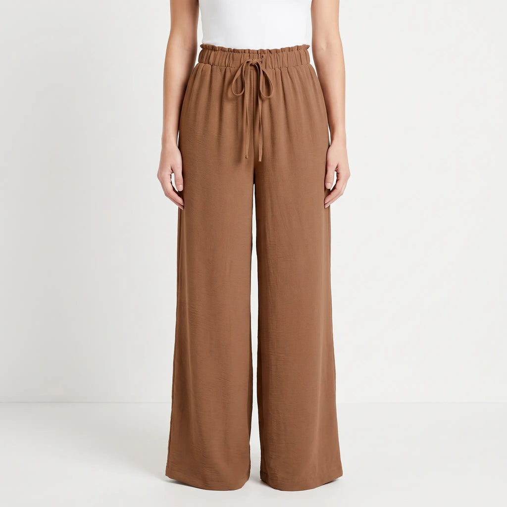 AuraFlow - Pantaloni Palazzo Eleganti Con Vita Arricciata Uscite Nel Tempo Libero