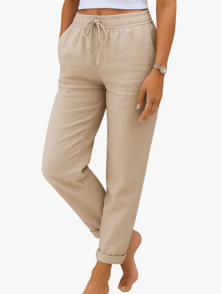 VITTORIA COMO | PANTALONI IN LINO ELASTICIZZATO DA DONNA