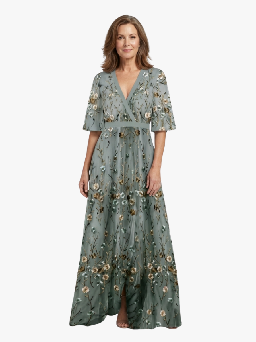VITTORIA COMO | ABITO MAXI FLOREALE CON SCOLLO A V PER DONNA