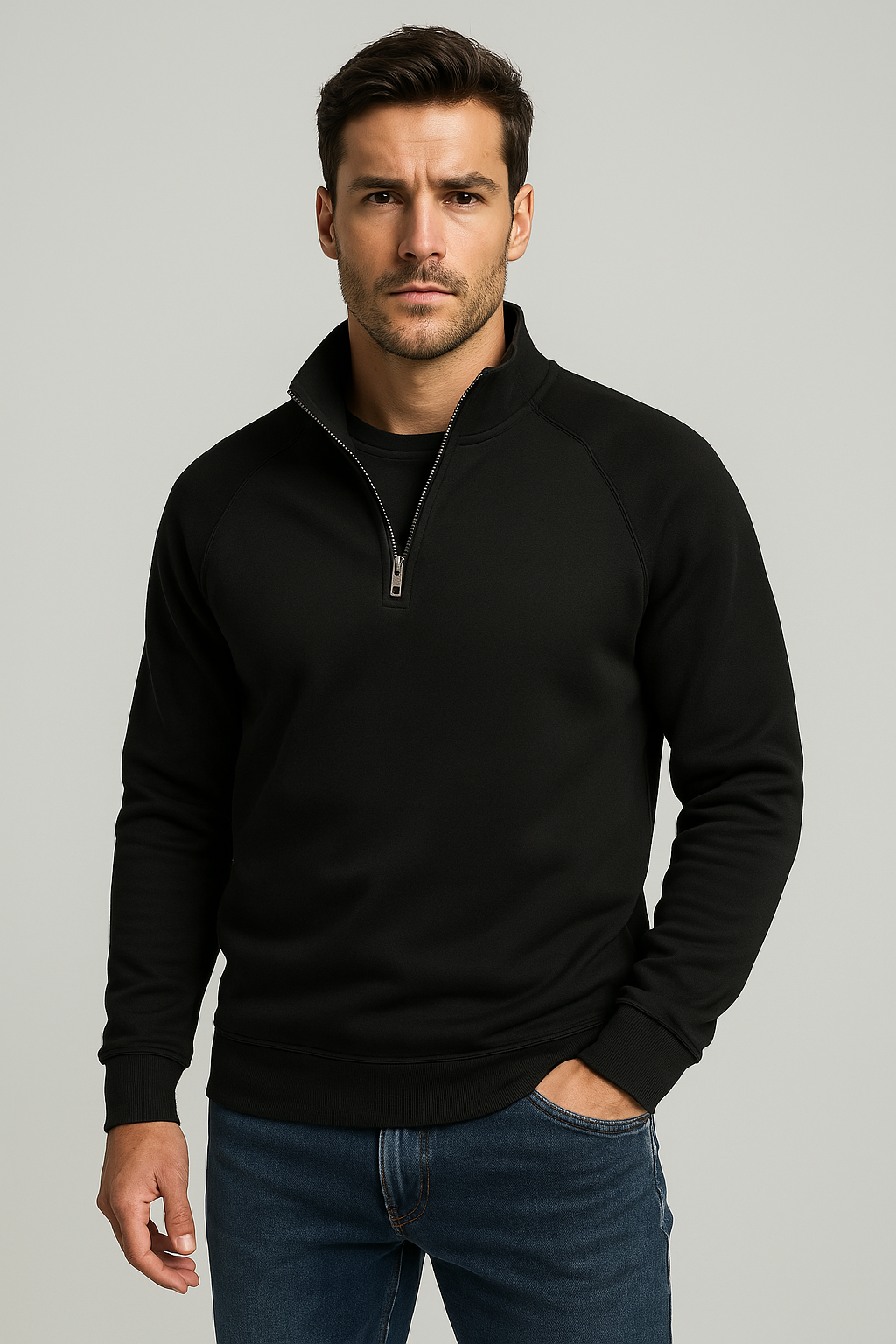 Antonio – Maglione da uomo in maglia con mezza zip, elegante