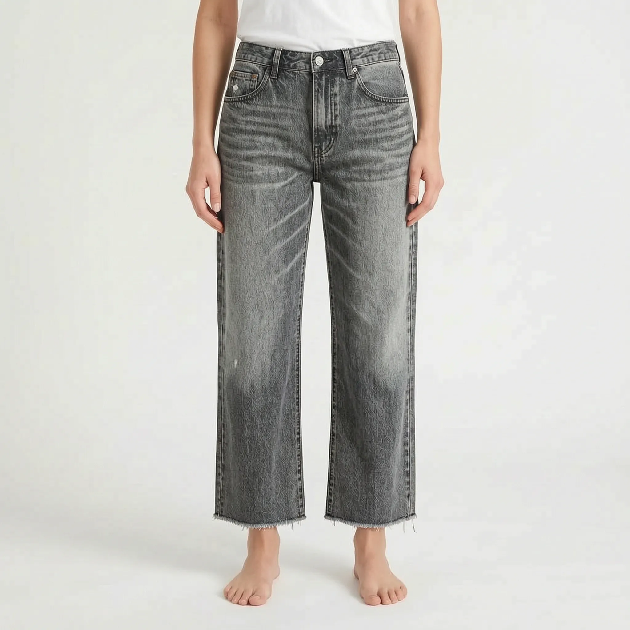 Denimara - Jeans Cropped Donna Dal Taglio Dritto Uscite Informali