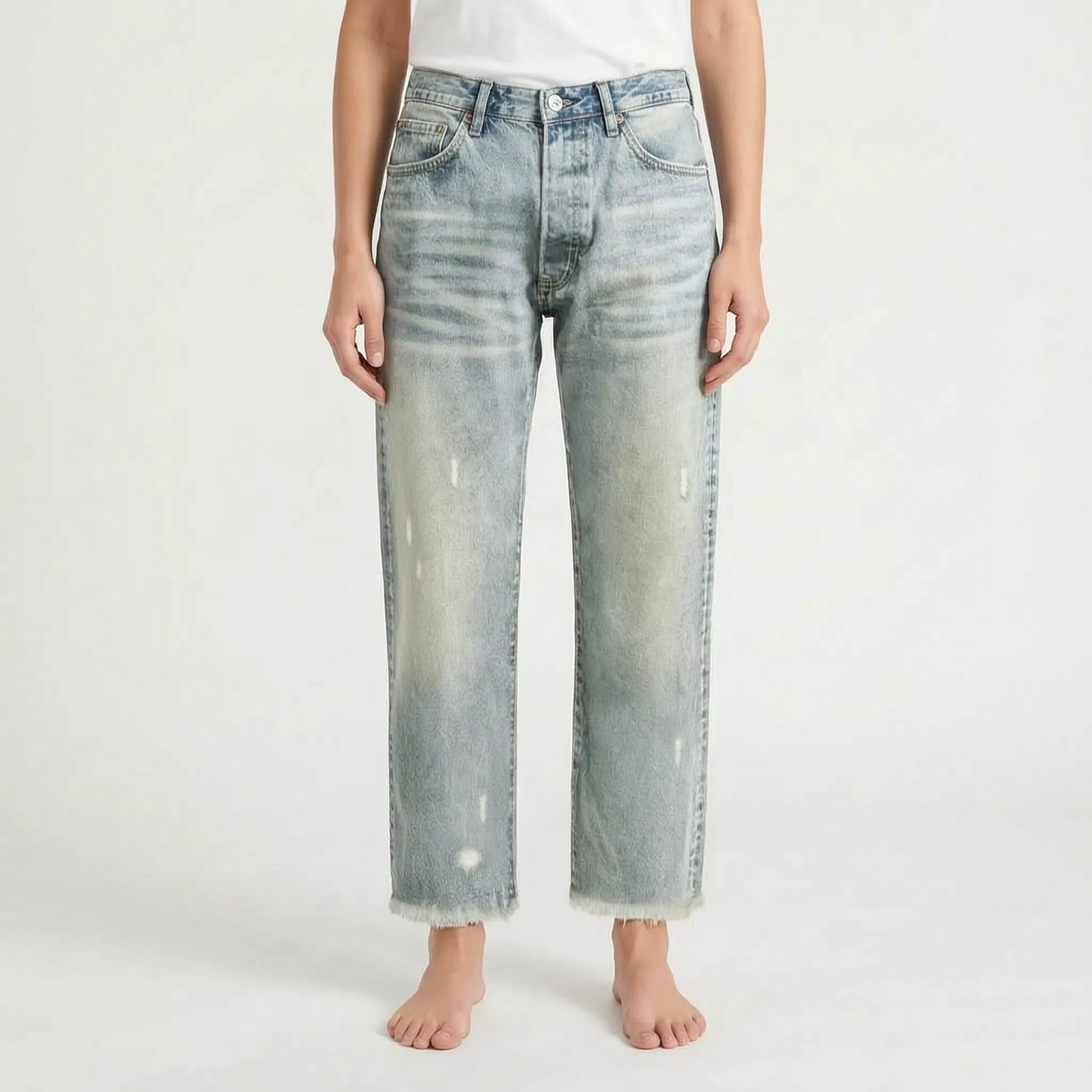 Denimara - Jeans Cropped Donna Dal Taglio Dritto Uscite Informali