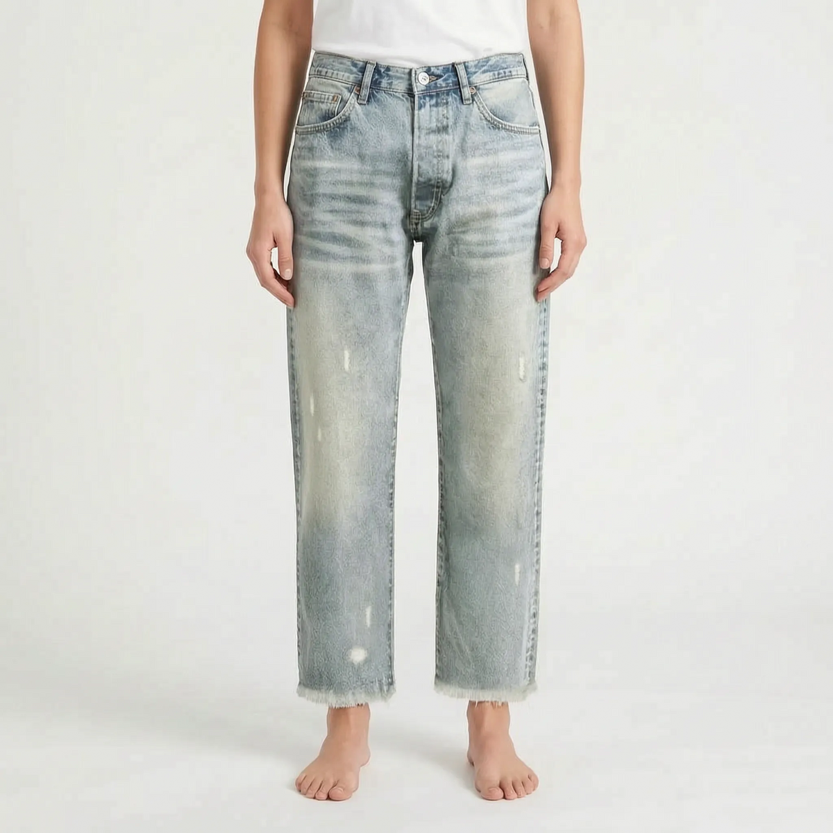 Denimara - Jeans Cropped Donna Dal Taglio Dritto Uscite Informali