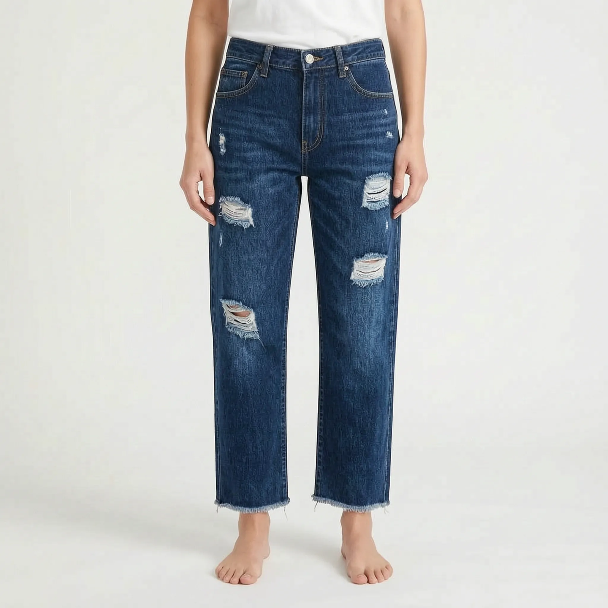 Denimara - Jeans Cropped Donna Dal Taglio Dritto Uscite Informali