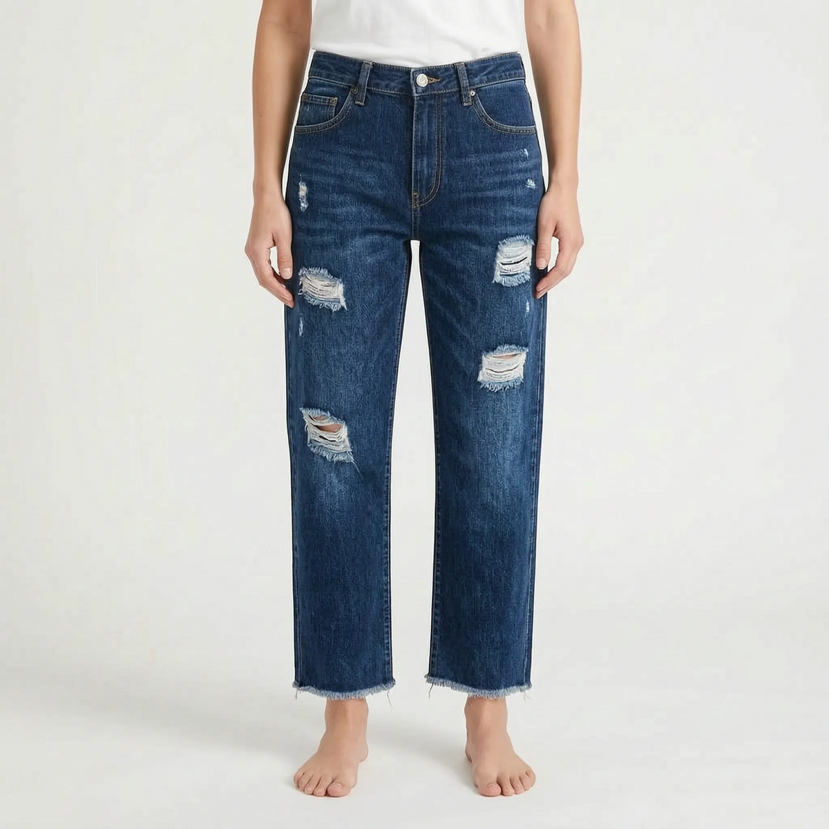 Denimara - Jeans Cropped Donna Dal Taglio Dritto Uscite Informali