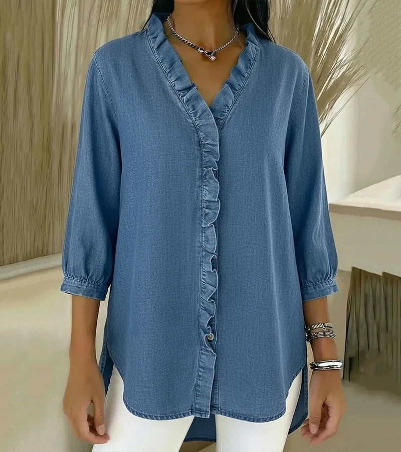 VITTORIA COMO | BLUSA IN DENIM CON SCOLLO A V DA DONNA