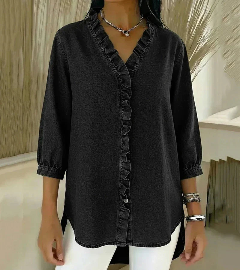 VITTORIA COMO | BLUSA IN DENIM CON SCOLLO A V DA DONNA
