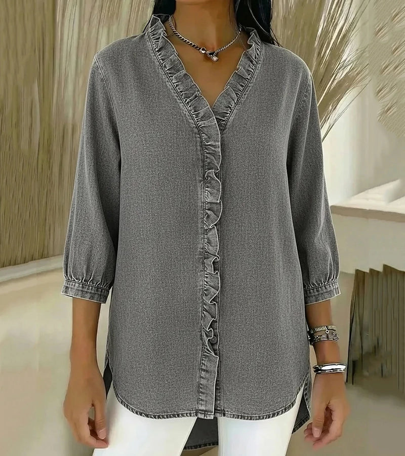 VITTORIA COMO | BLUSA IN DENIM CON SCOLLO A V DA DONNA