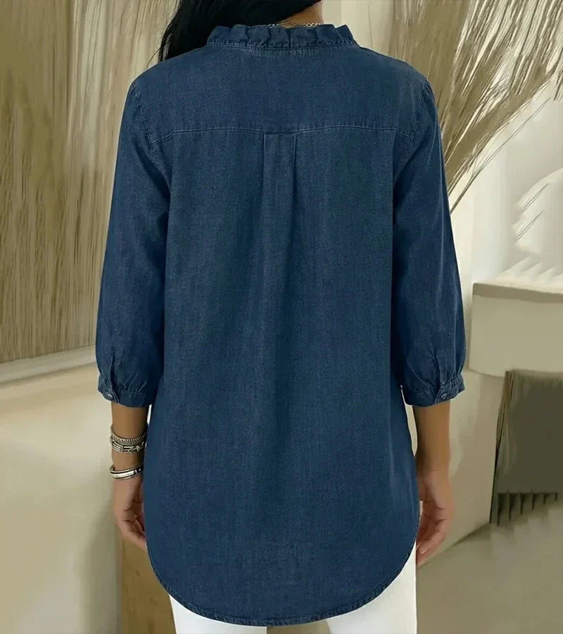 VITTORIA COMO | BLUSA IN DENIM CON SCOLLO A V DA DONNA