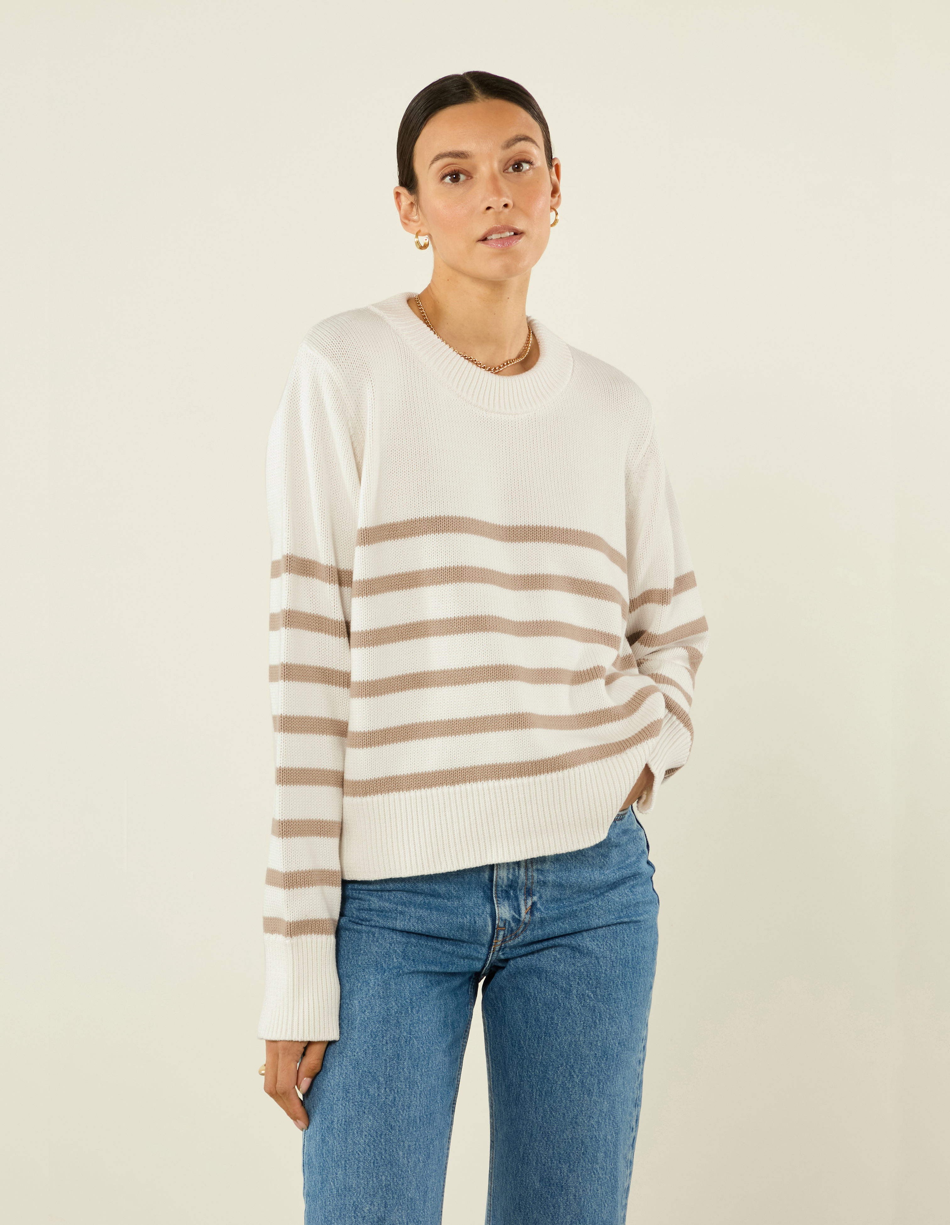 Isla - Maglione Devon: Cotone, righe color latte