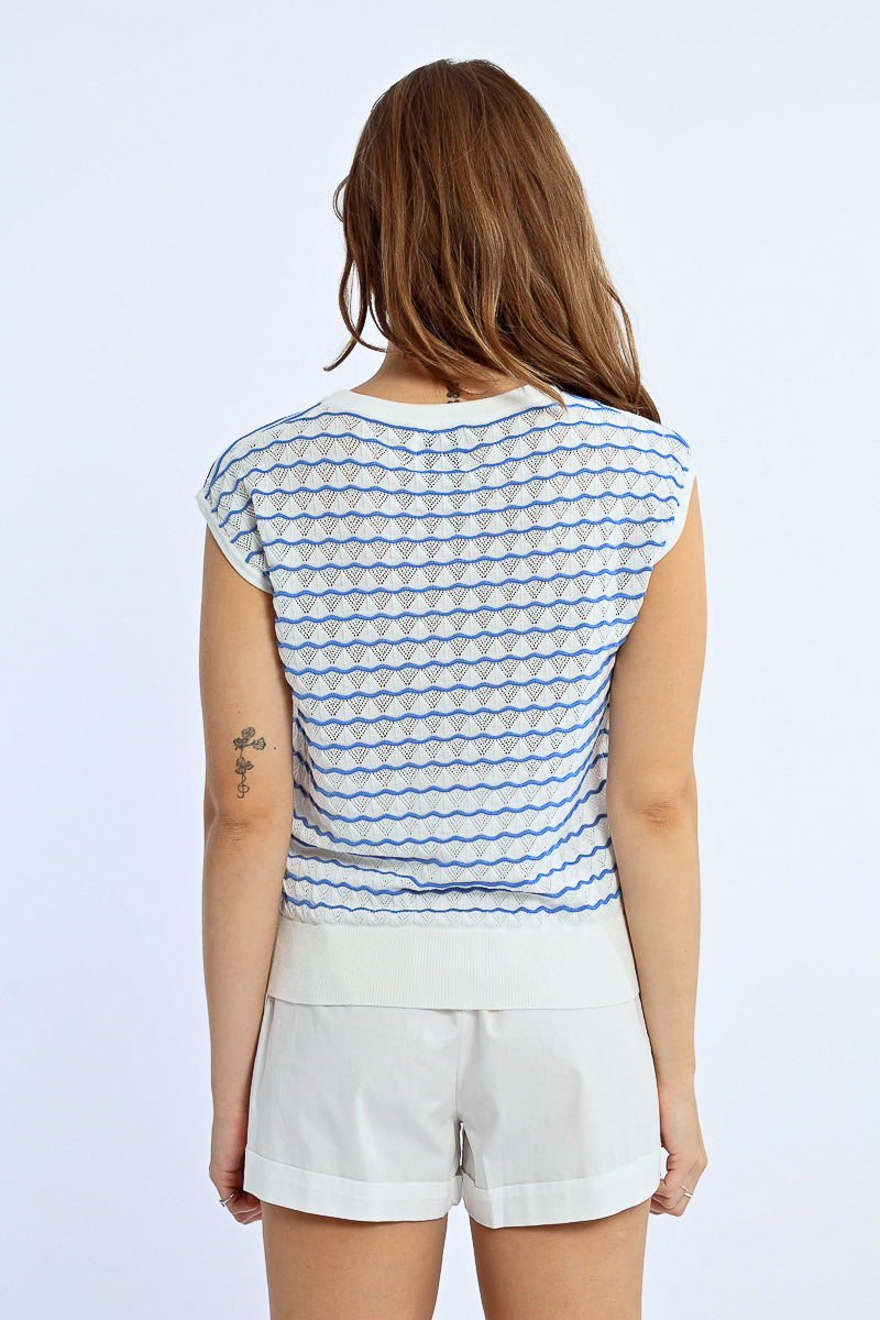 Daisy – Maglione smanicato bianco e blu