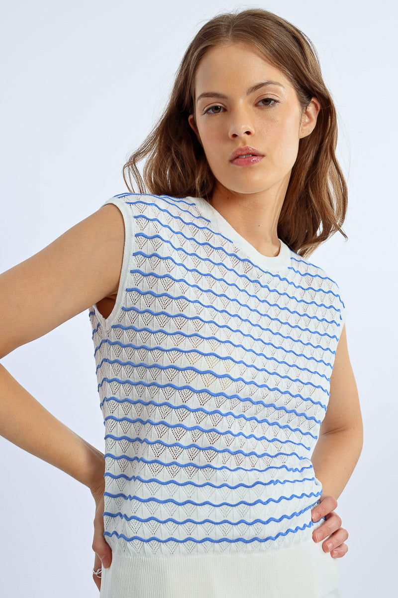 Daisy – Maglione smanicato bianco e blu