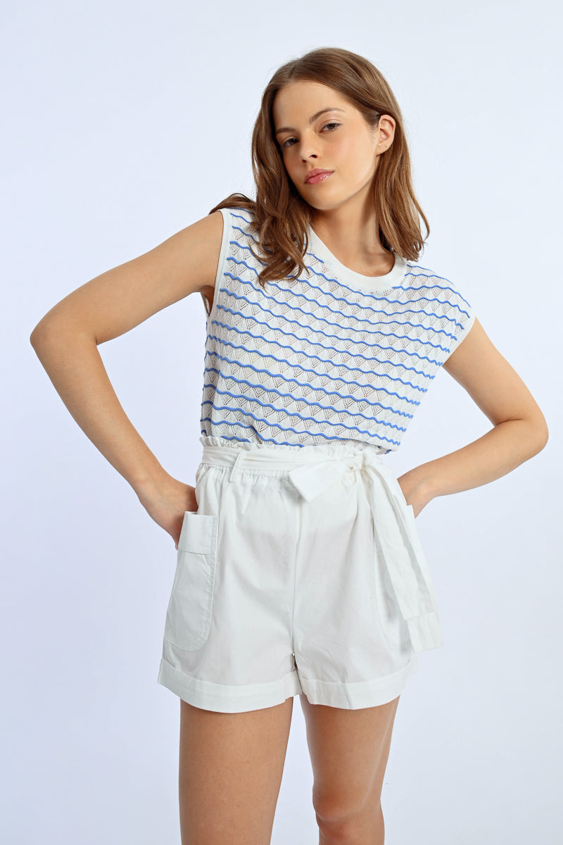 Daisy – Maglione smanicato bianco e blu