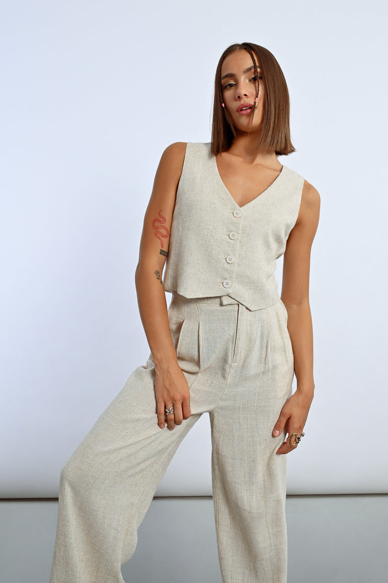 Isla – Gilet con bottoni beige chiaro