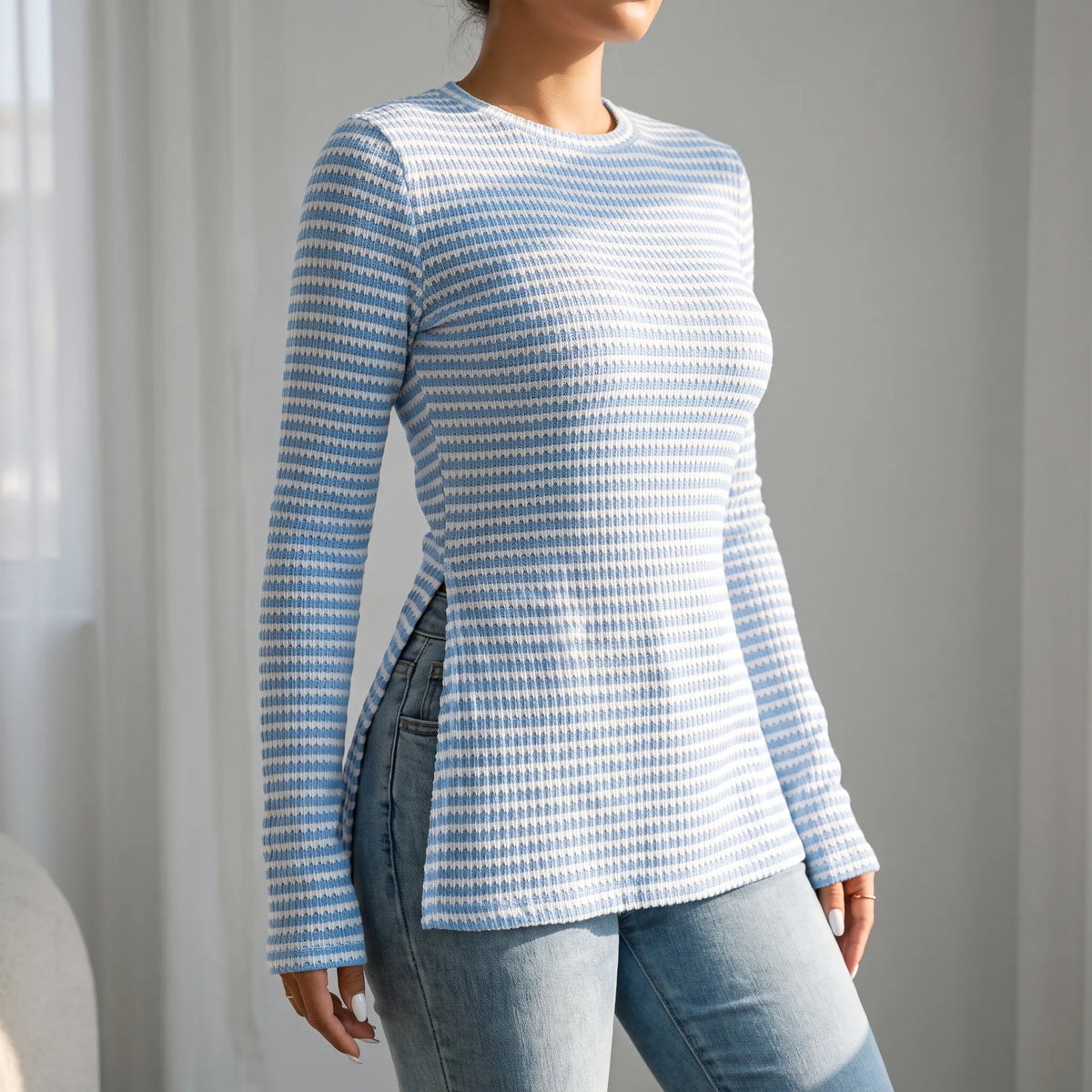 RibbedGlow - Maglia A Coste Donna Uso Quotidiano