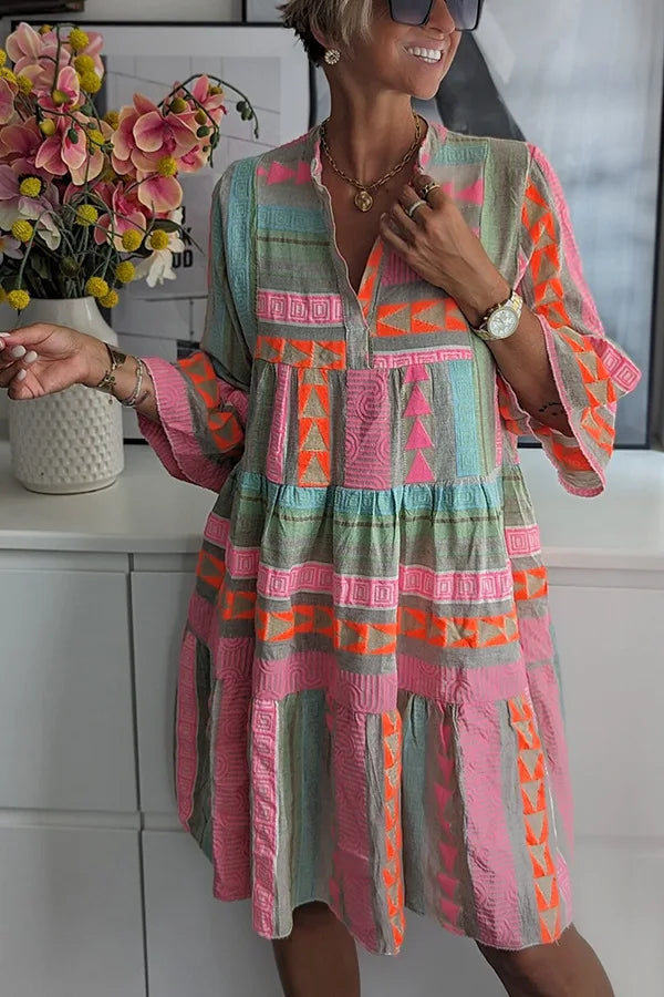Ava - Abito estivo in cotone canapa con scollo a V, chic