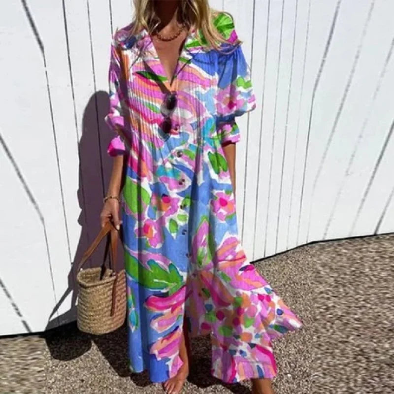 Cassidy™ – Vestito lungo a maniche a sbuffo modello boho