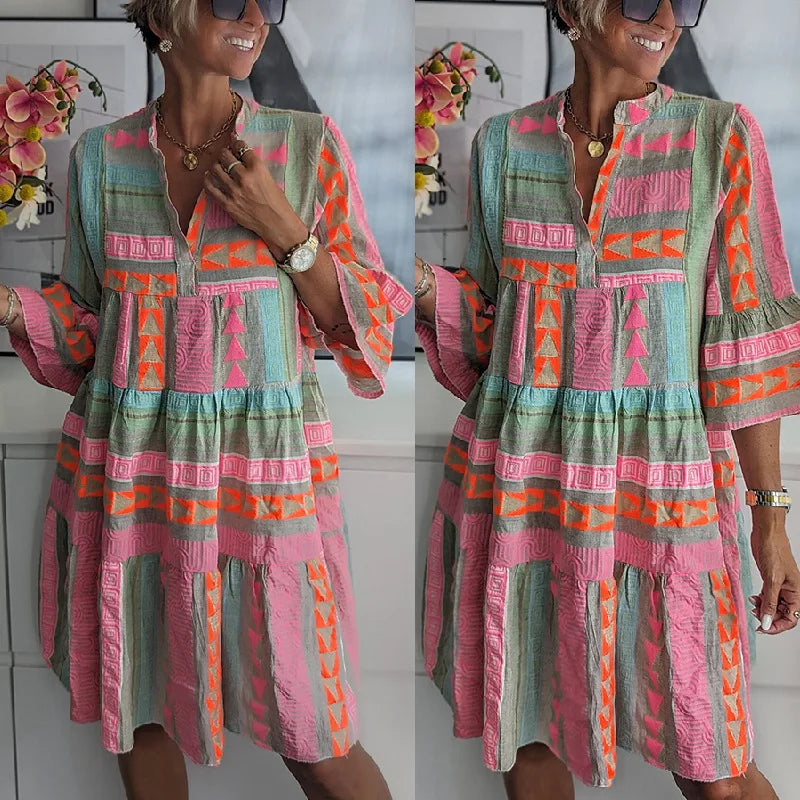 Ava - Abito estivo in cotone canapa con scollo a V, chic