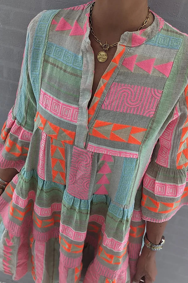 Ava - Abito estivo in cotone canapa con scollo a V, chic