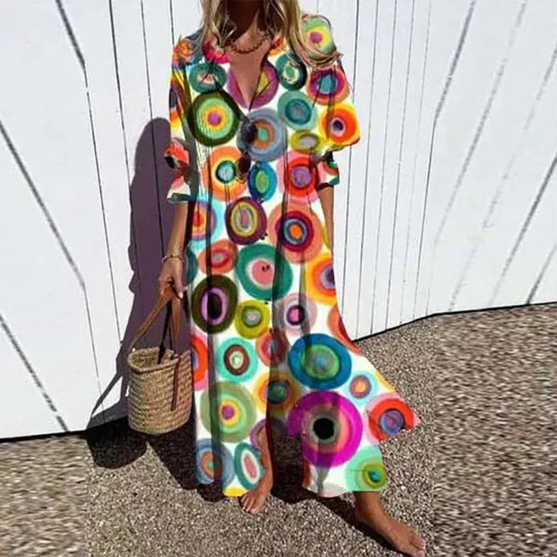 Cassidy™ – Vestito lungo a maniche a sbuffo modello boho