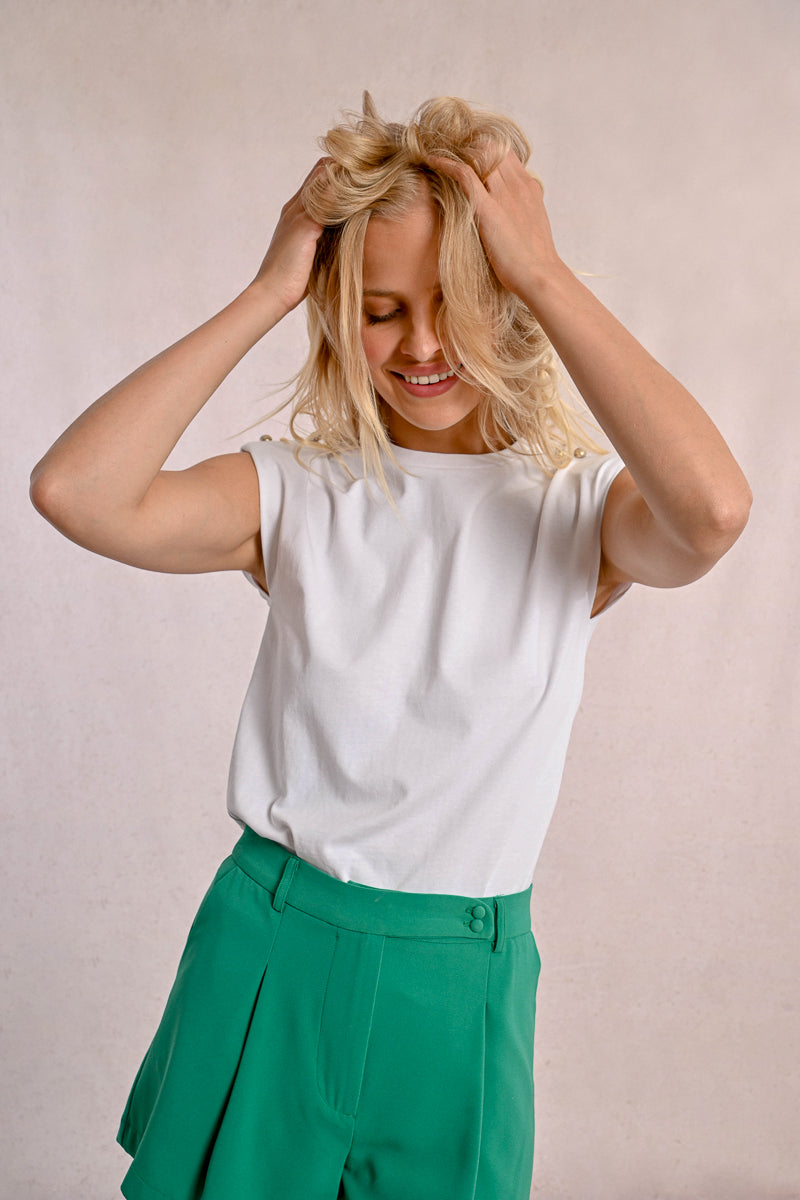 Isla – T-shirt a Spalla con Bottoni Oro Bianco