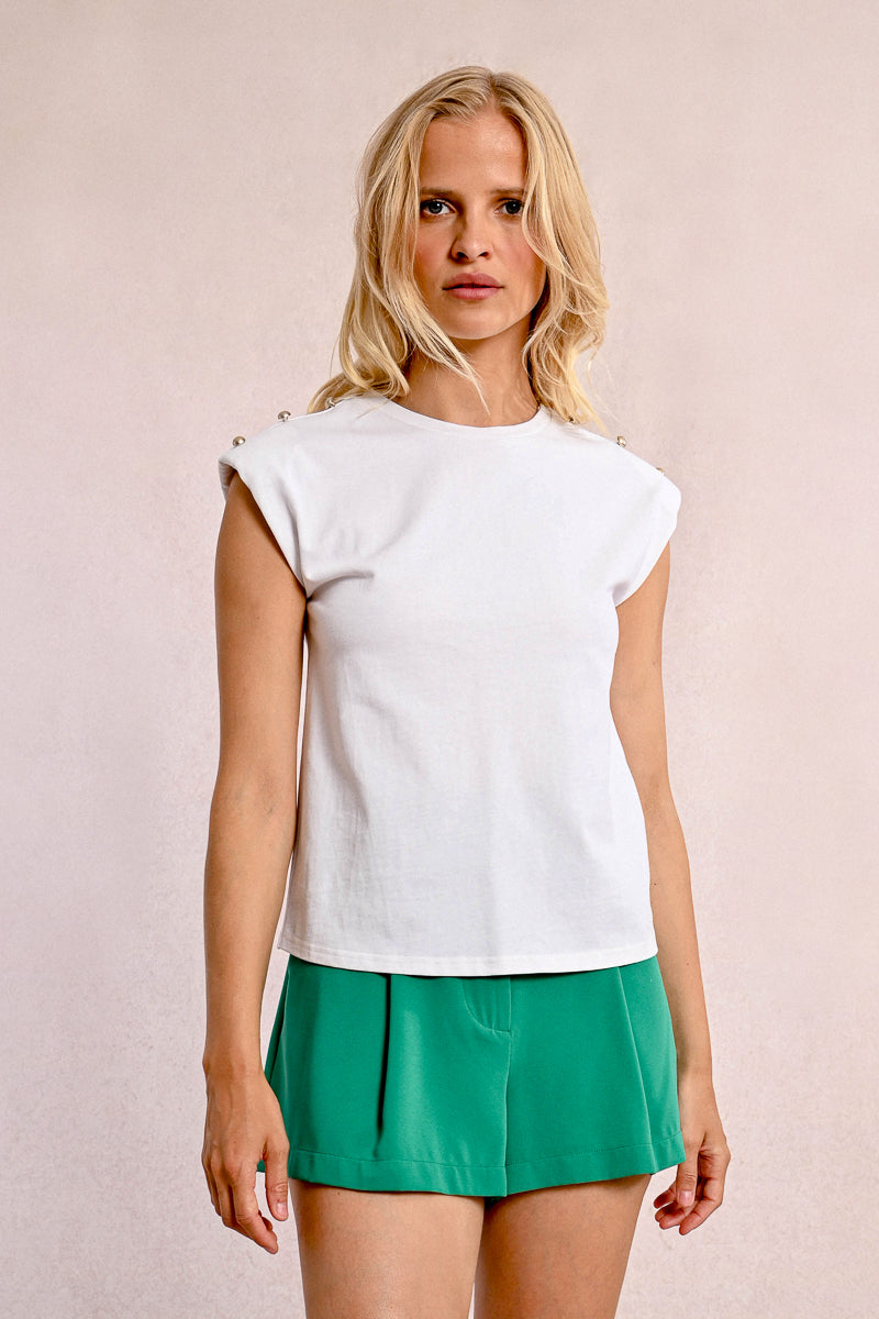 Isla – T-shirt a Spalla con Bottoni Oro Bianco