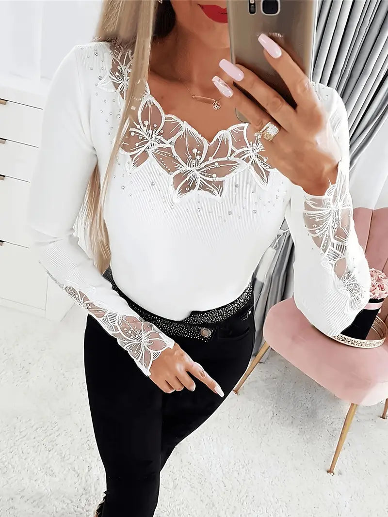 VITTORIA COMO | TOP IN PIZZO CON SCOLLO A V DA DONNA