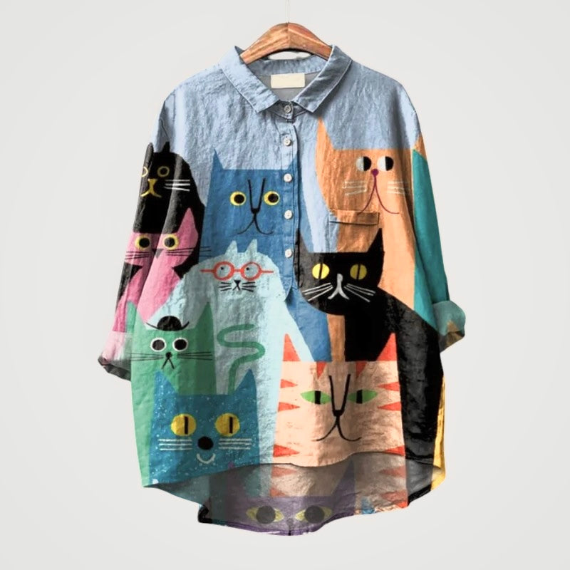 LILIANA | Camicetta Oversize con Gatti Colorati e Comfort Istantaneo per i Tuoi Giorni Casual