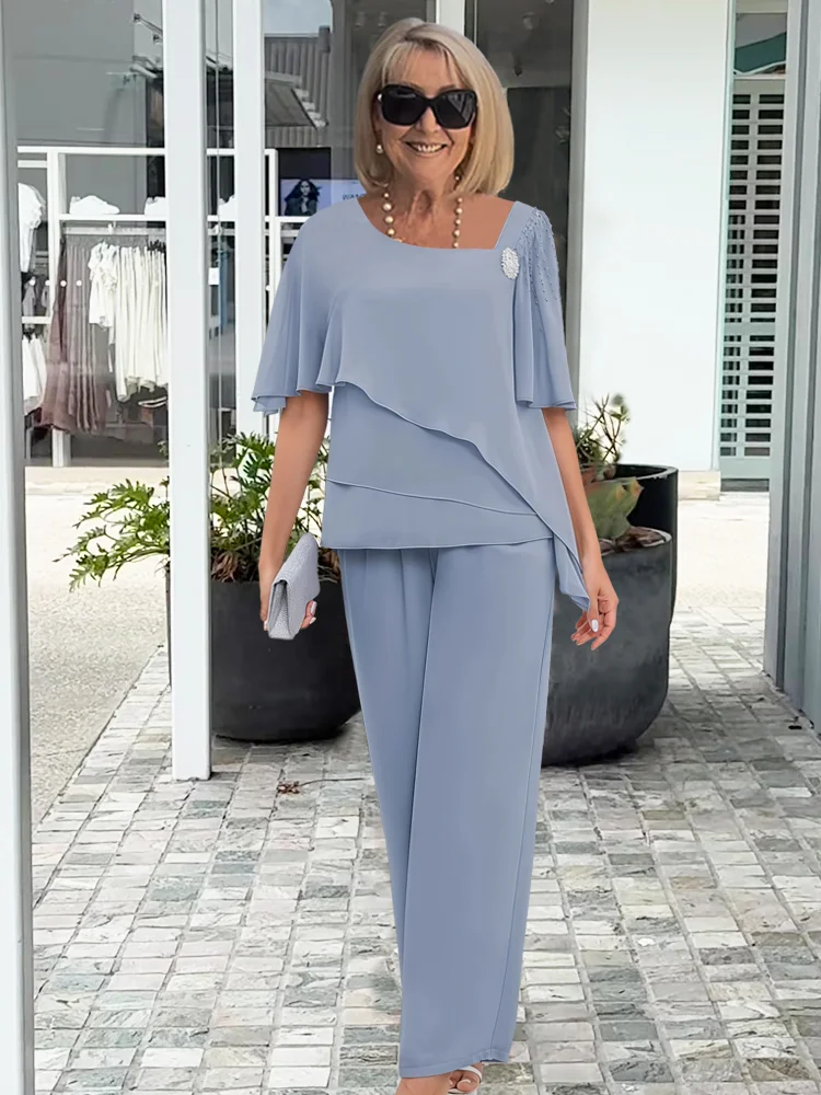VITTORIA COMO | COMPLETO PANTALONE IN CHIFFON ELEGANTE PER DONNA