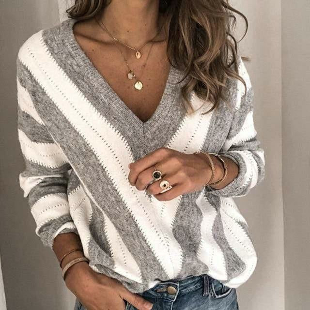 VITTORIA COMO | MAGLIONE A RIGHE CON SCOLLO A V DA DONNA