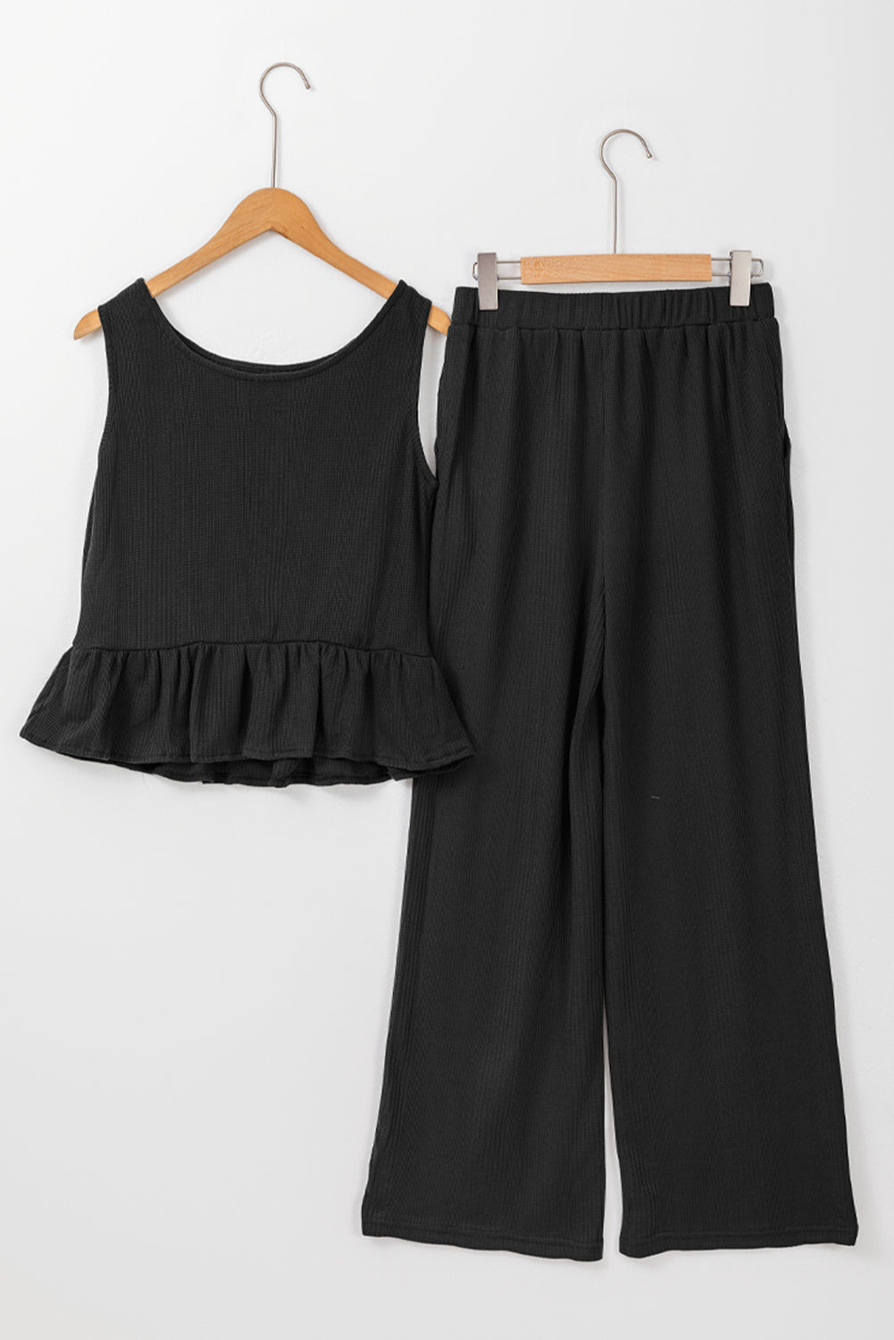Amelia - Top a Costine con Volant e Pantaloni Blu