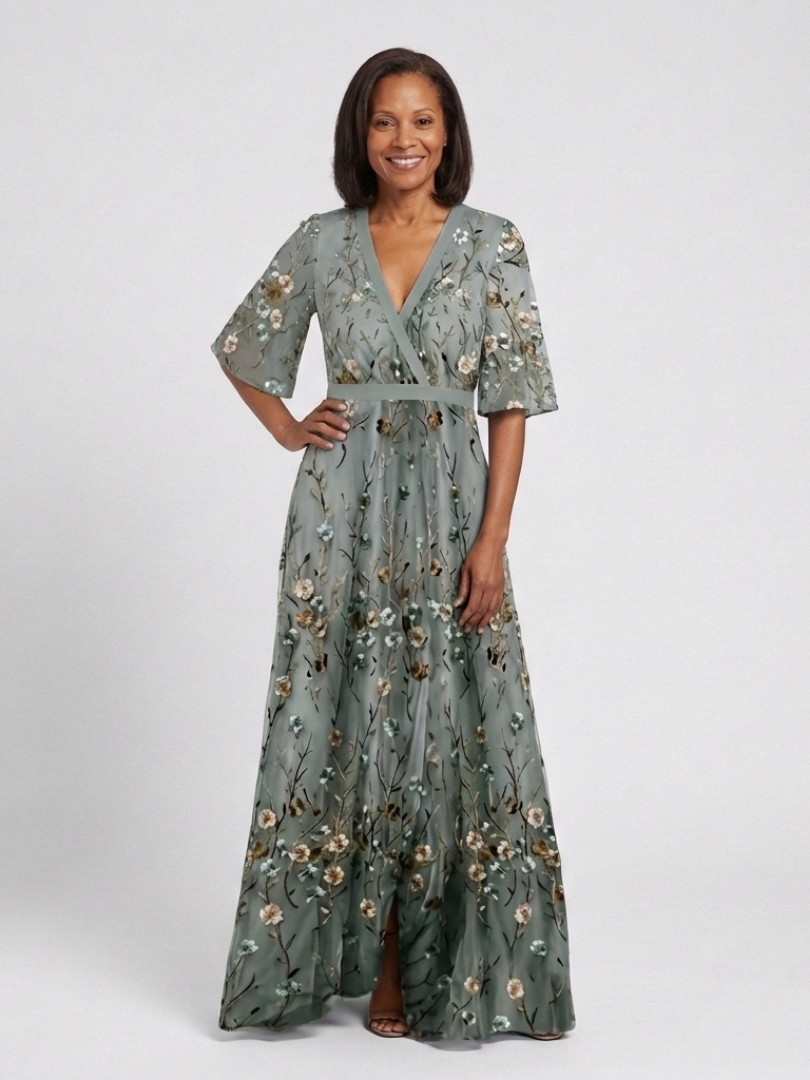 VITTORIA COMO | ABITO MAXI FLOREALE CON SCOLLO A V PER DONNA