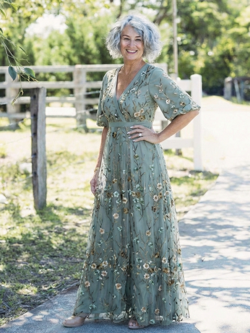 VITTORIA COMO | ABITO MAXI FLOREALE CON SCOLLO A V PER DONNA