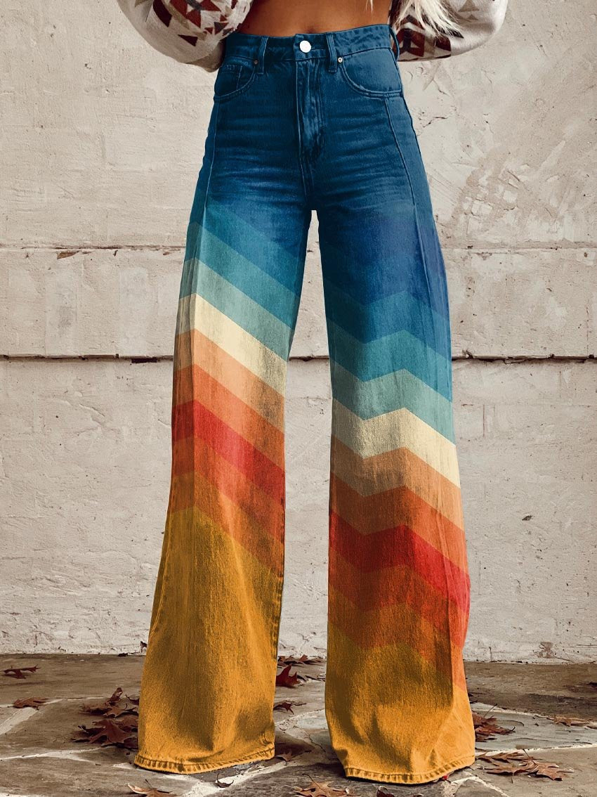 Desia – Pantaloni a gamba larga in stile Chevron retrò