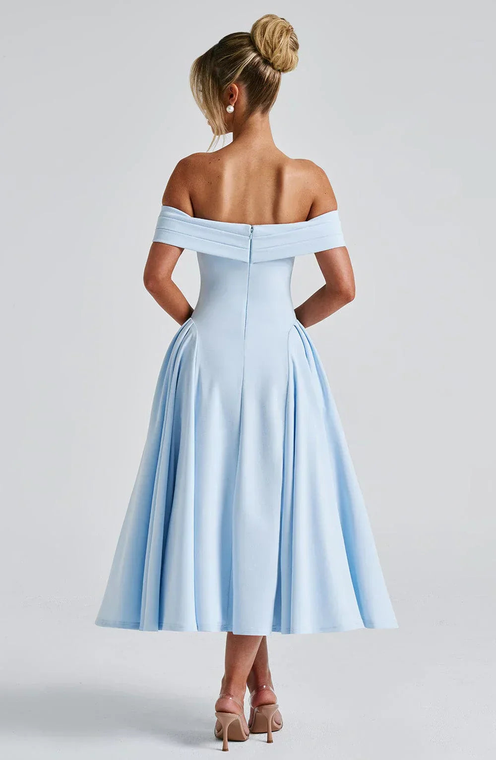 Bellina – Off-Shoulder Pleated Midi Gown
