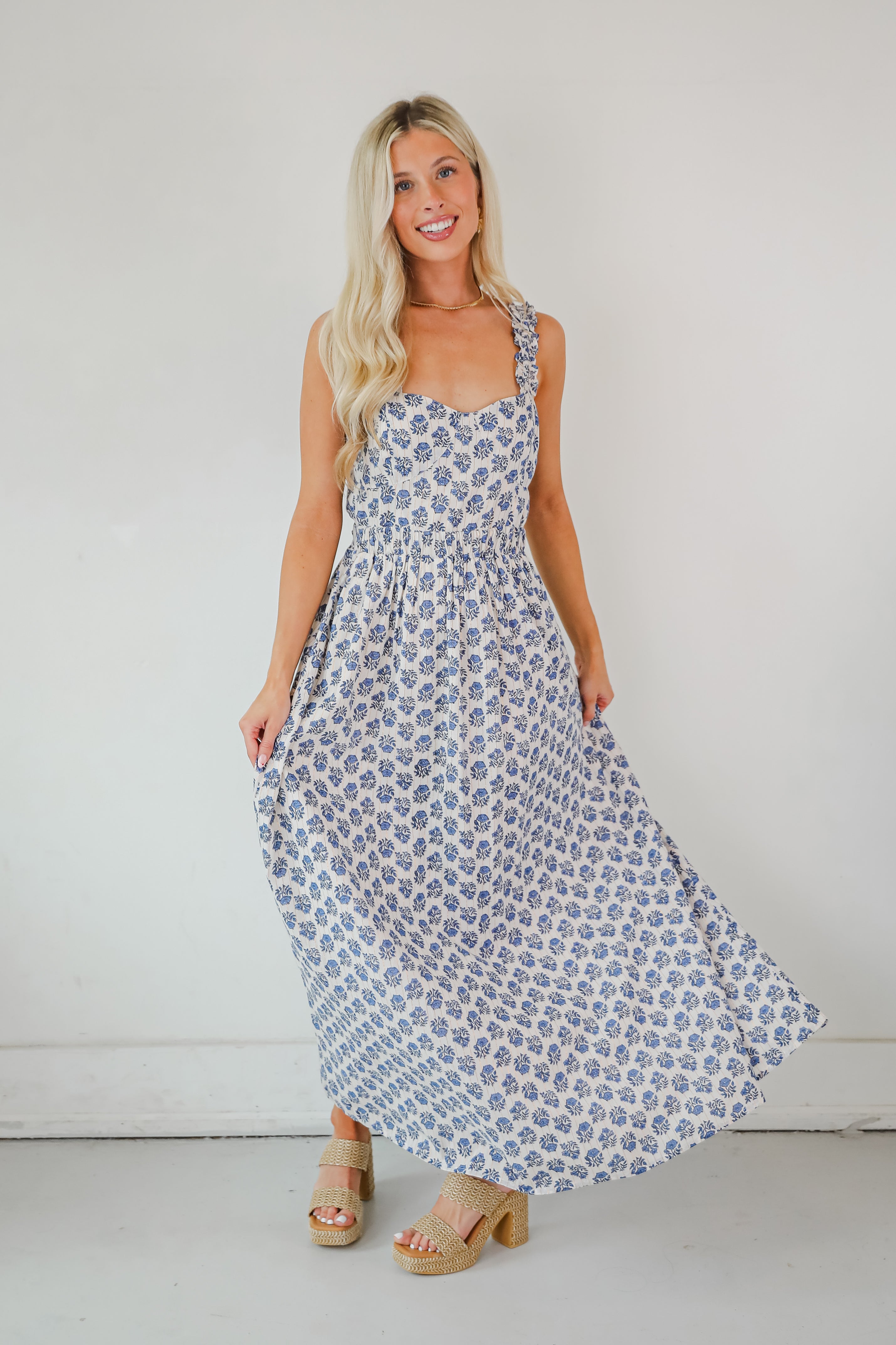 Olivia - Vestito lungo blu floreale