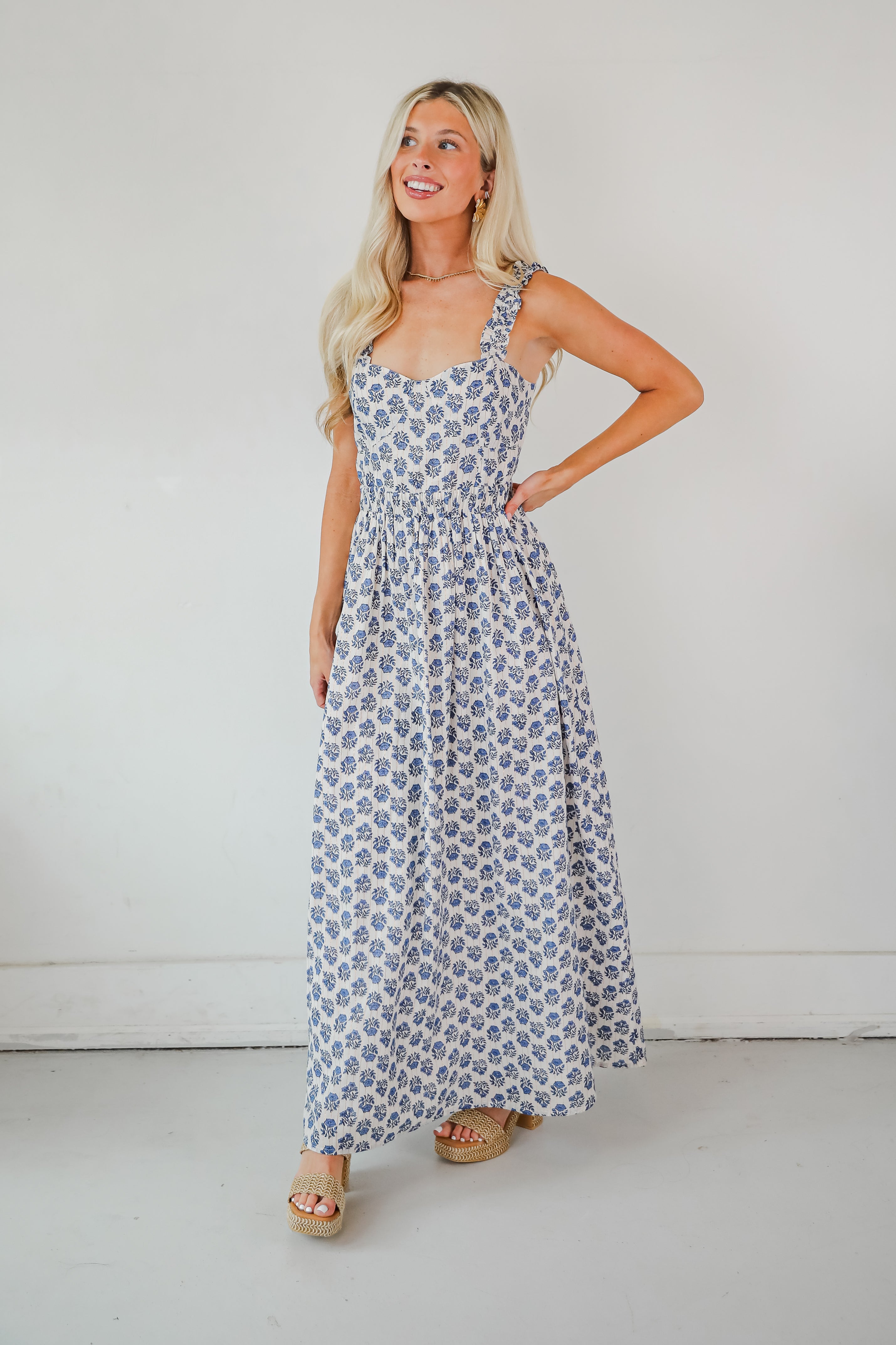 Olivia - Vestito lungo blu floreale
