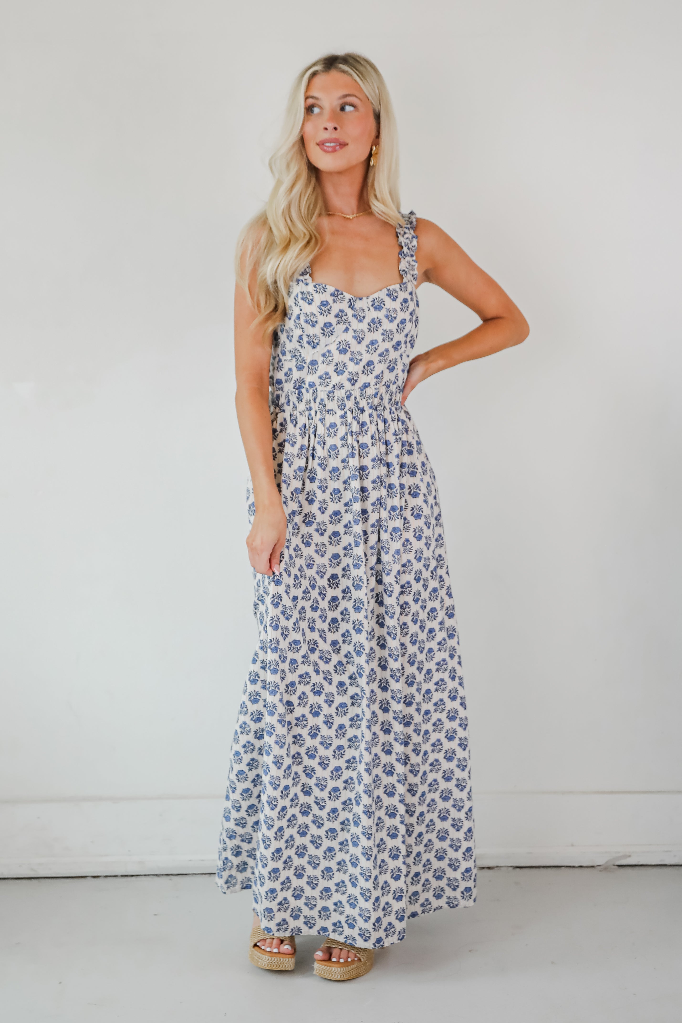 Olivia - Vestito lungo blu floreale