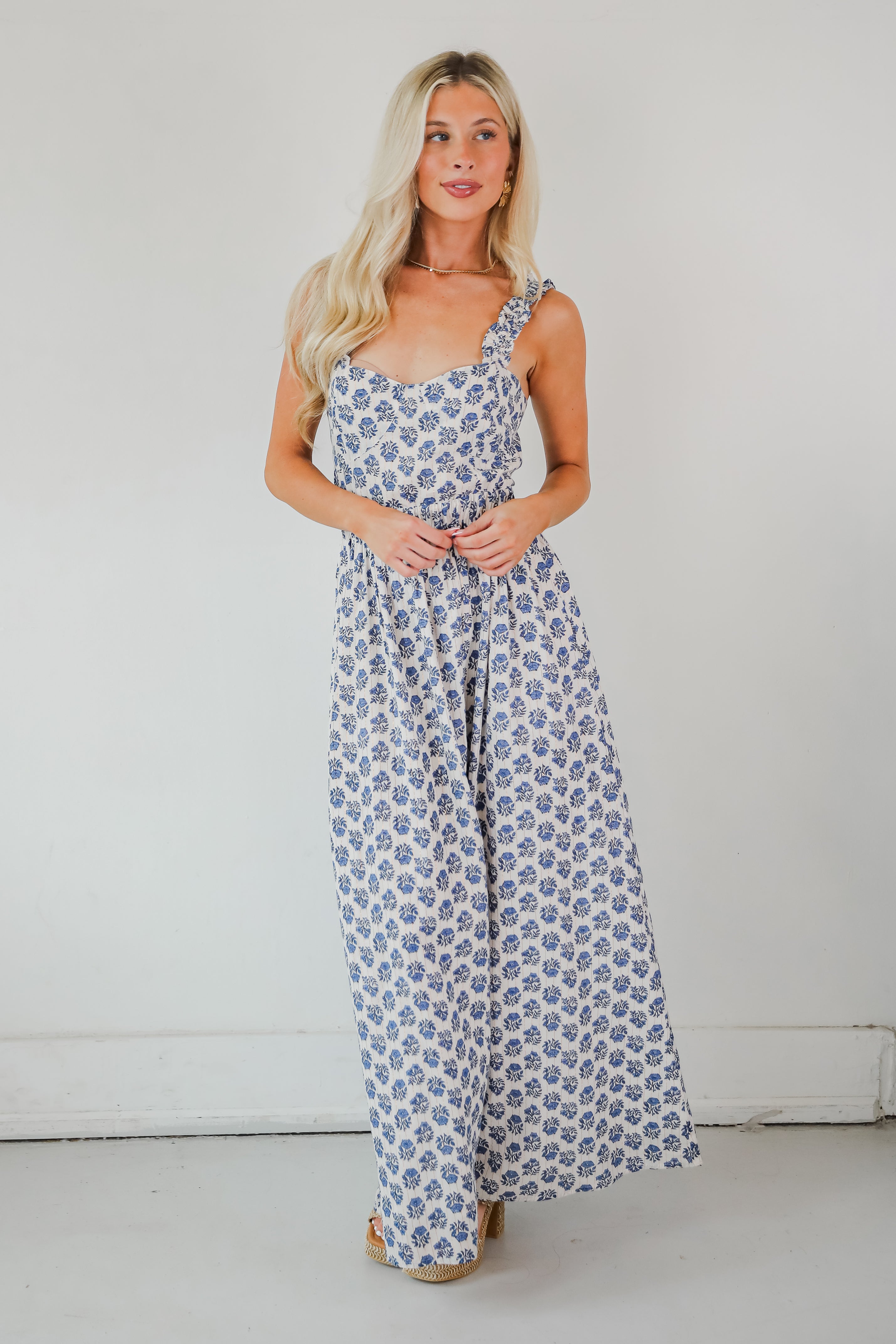 Olivia - Vestito lungo blu floreale