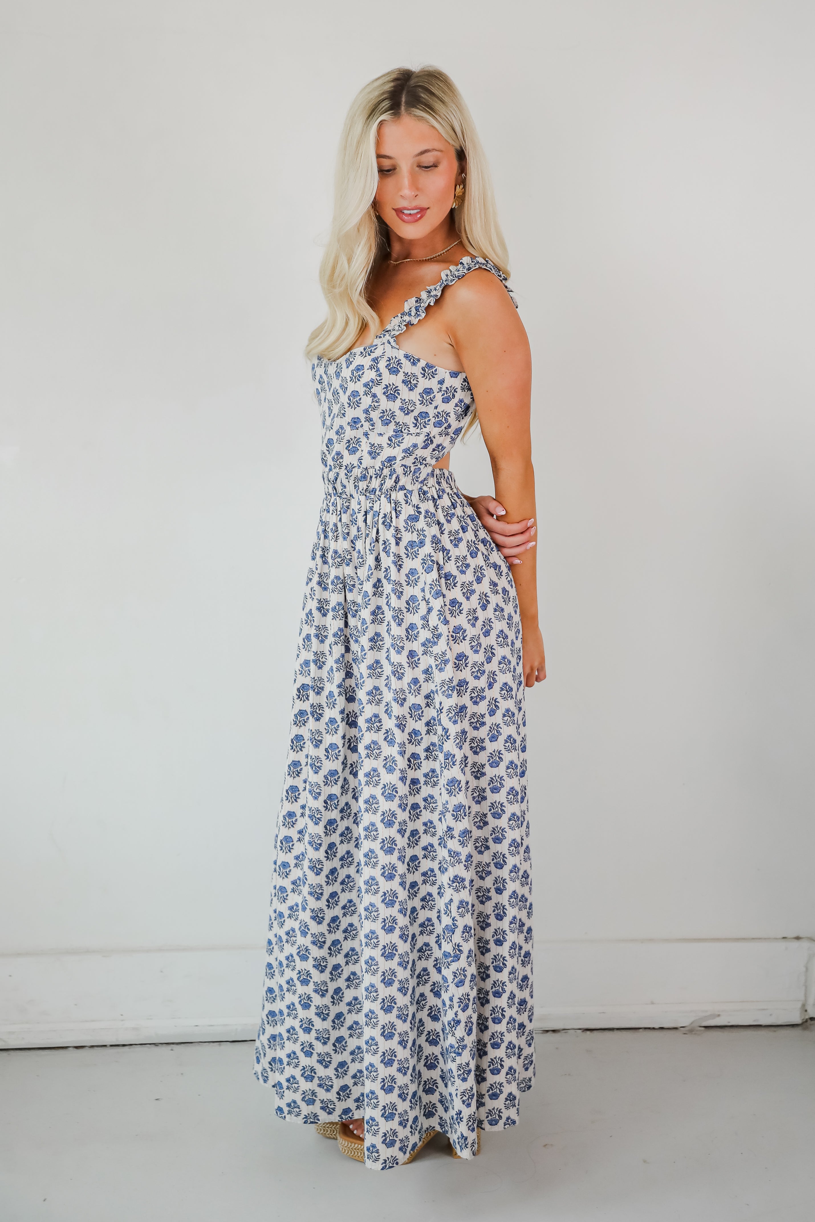 Olivia - Vestito lungo blu floreale