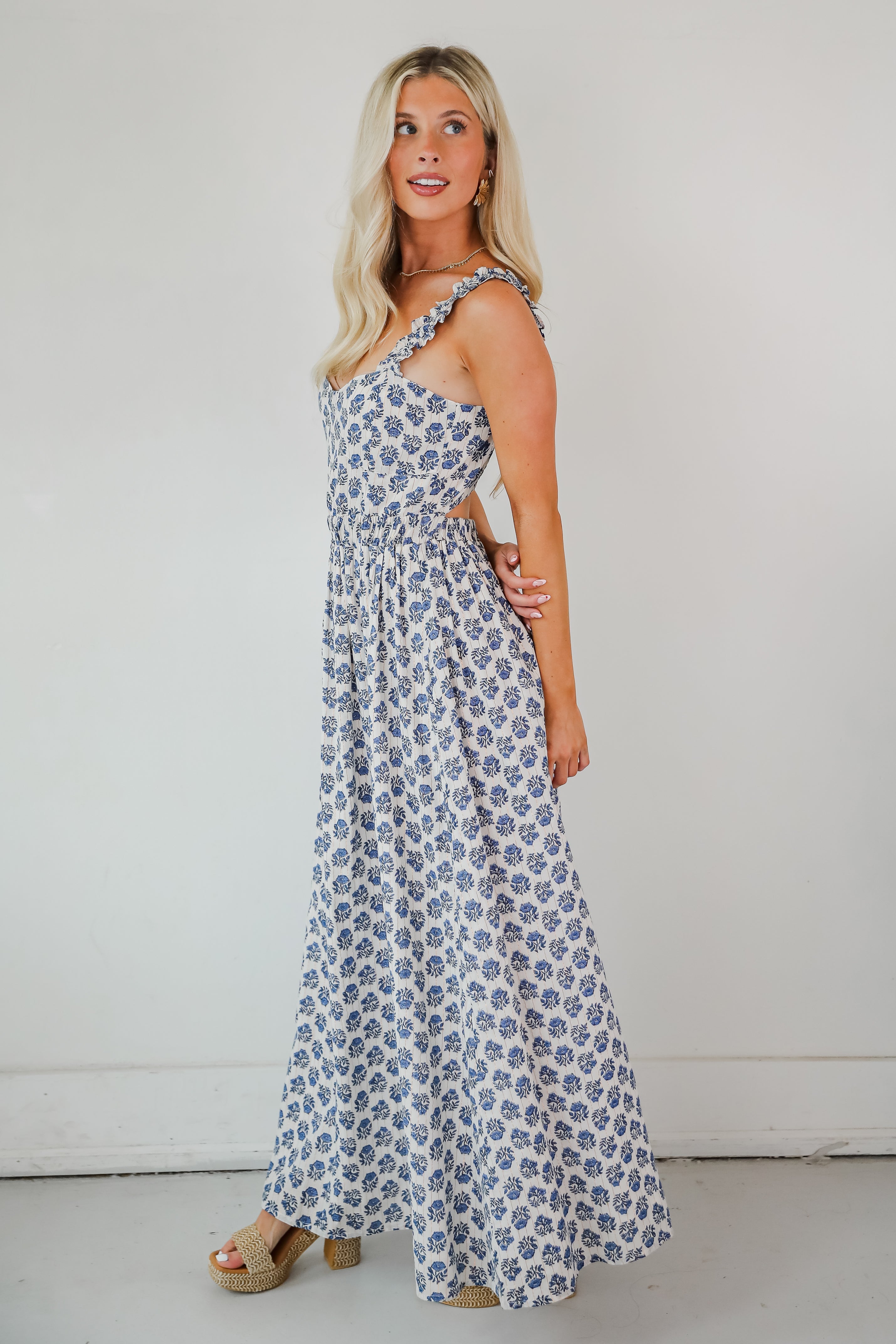 Olivia - Vestito lungo blu floreale