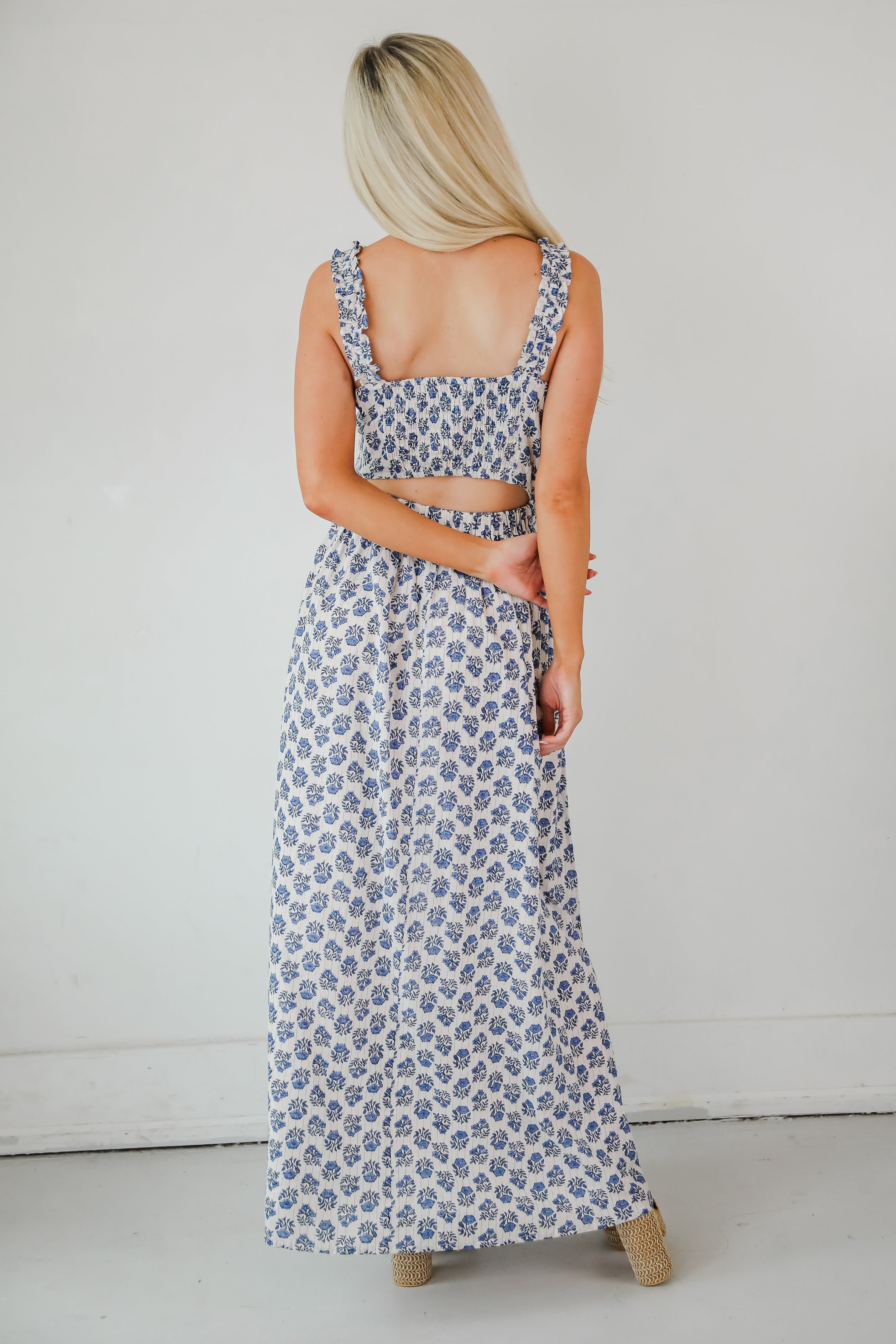 Olivia - Vestito lungo blu floreale