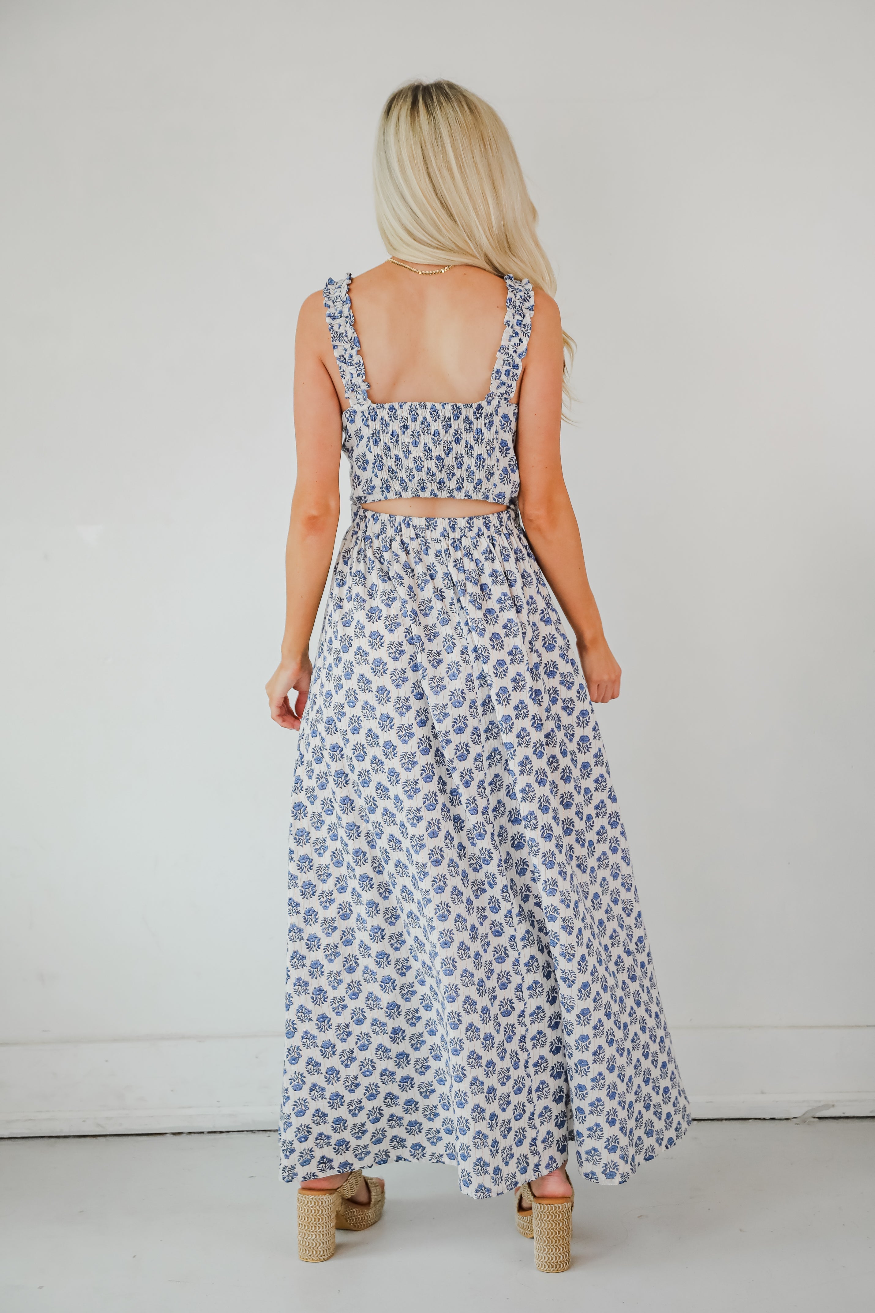Olivia - Vestito lungo blu floreale