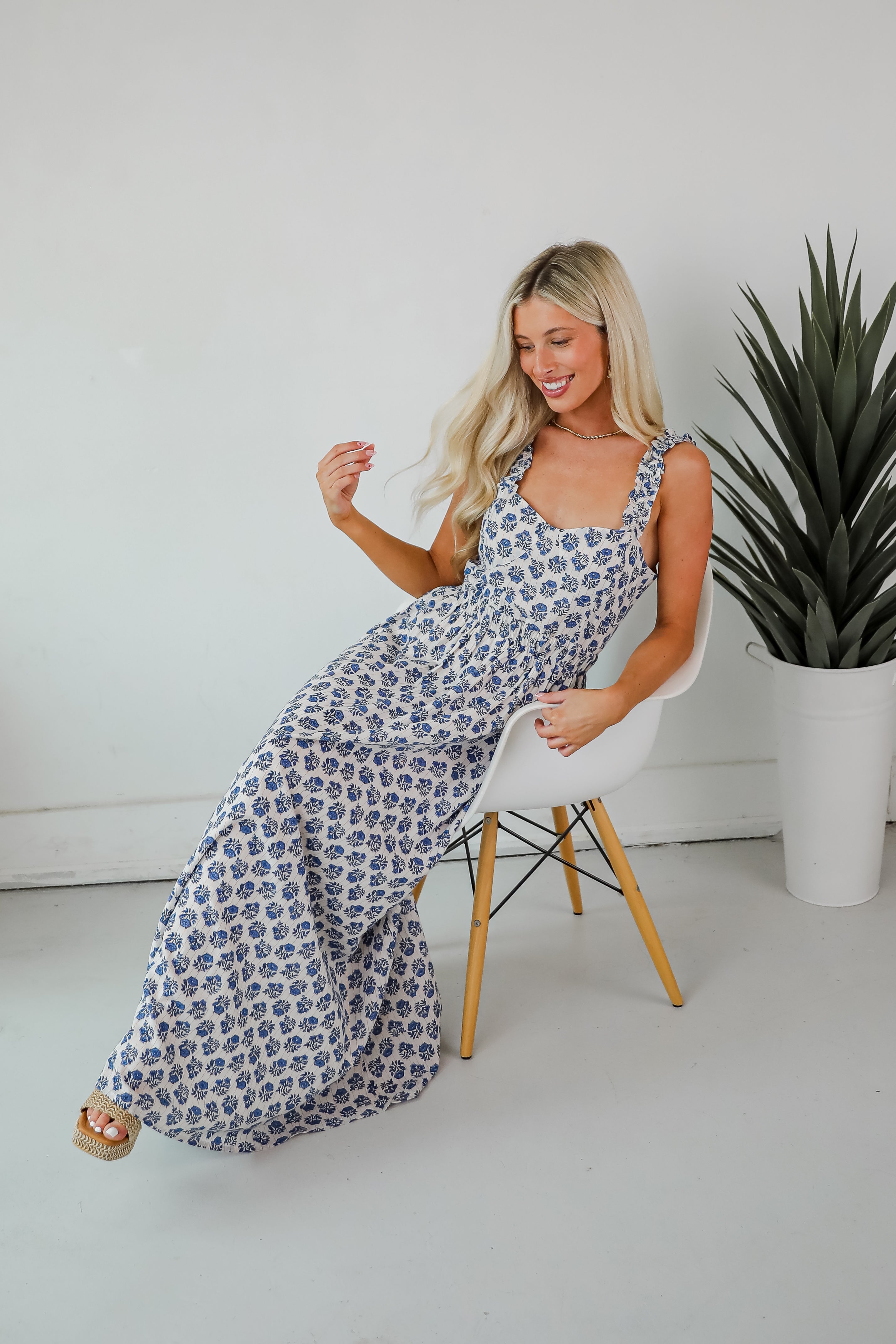 Olivia - Vestito lungo blu floreale
